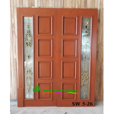ประตูกระจกนิรภัยไม้สัก รหัส SW 5-26